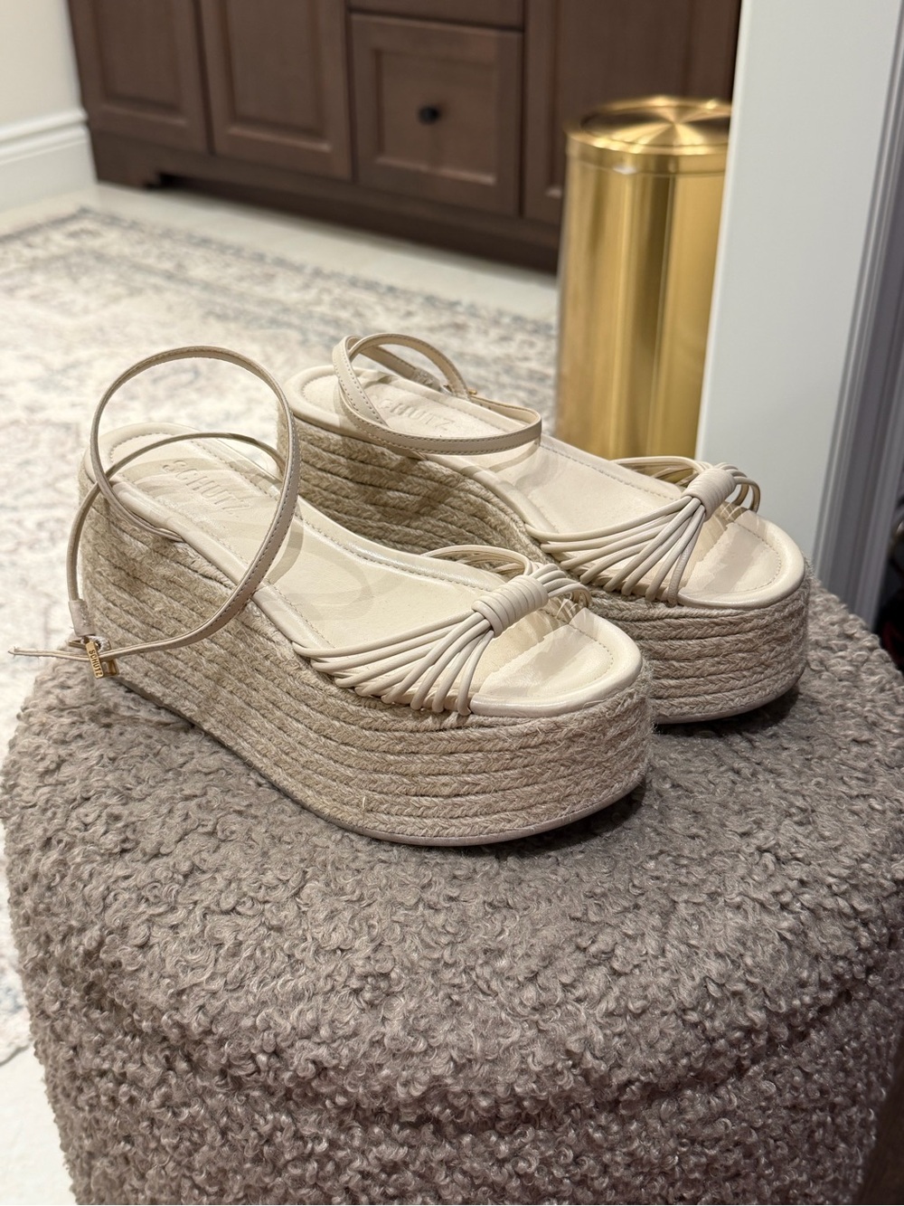 Woven Espadrille Platform Sandals - Cream